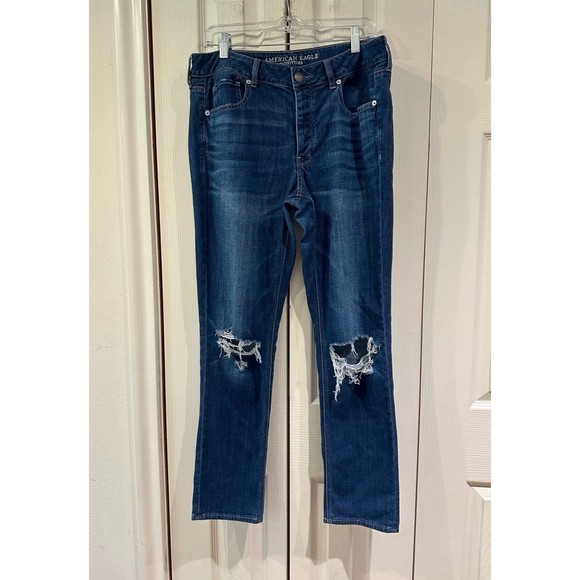 American Eagle Tomgirl Jeans Midrise Distressed Dark Wash Button Fly Nonstretch - Picture 6 of 12